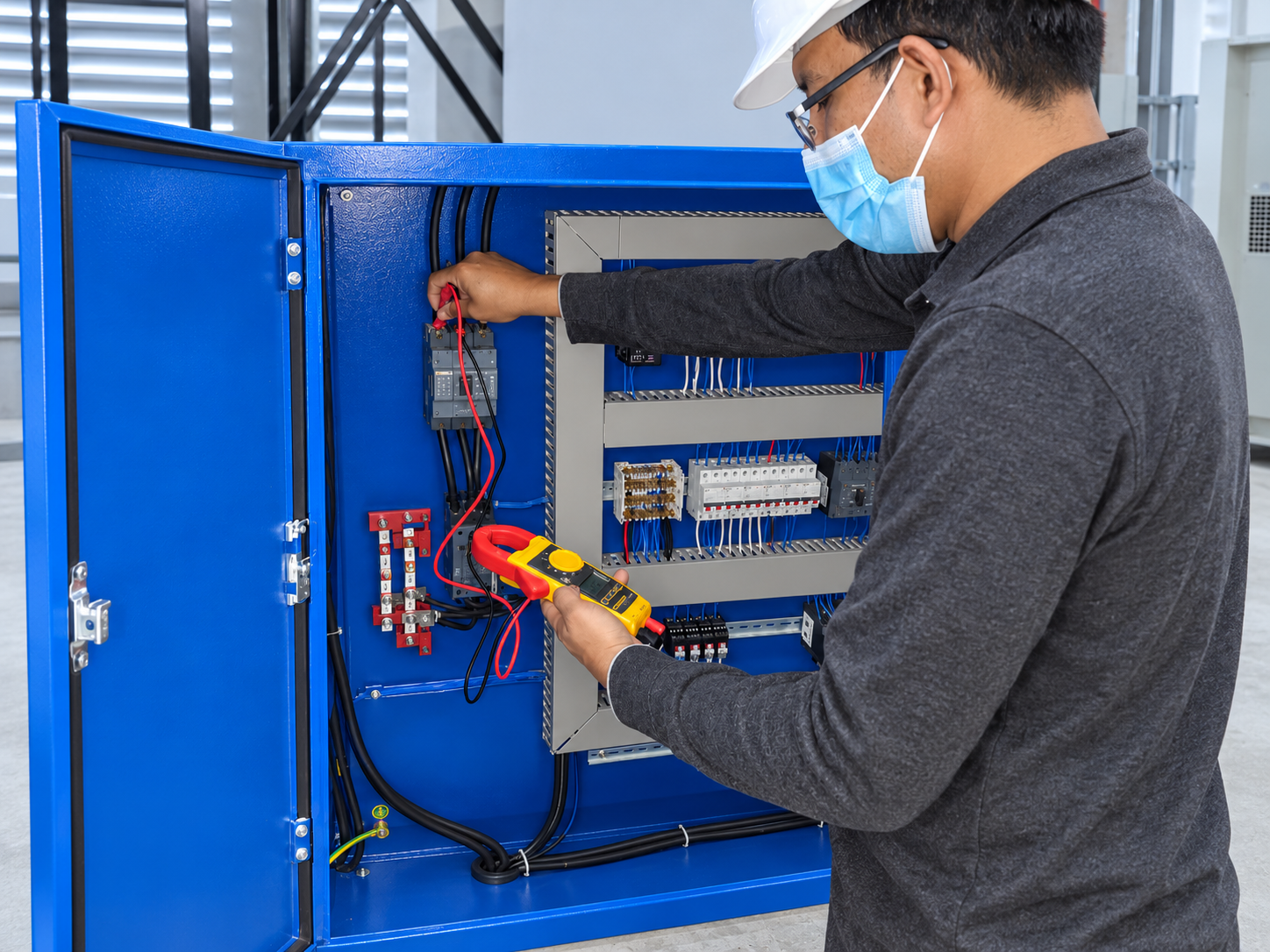 Técnico trabajando en sistemas eléctricos y automatización